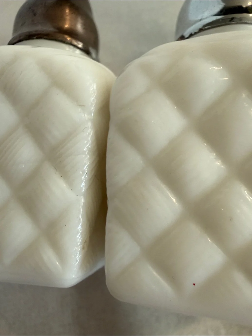 White Quilted Milk Glass Salt and Pepper Shakers - Unbranded Westmoreland?